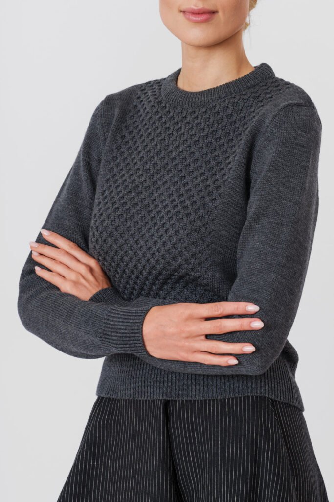 Elaine – Merino Wool Sweater in Charcoal Grey