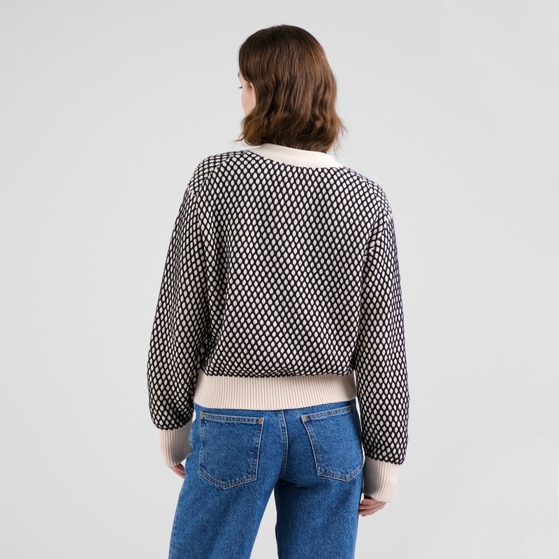 Kanan Cardigan Organic Cotton Bubble Knit in Black/Vanilla White - Image 4