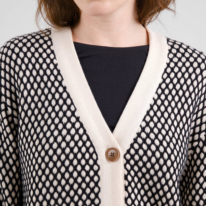 Kanan Cardigan Organic Cotton Bubble Knit in Black/Vanilla White - Image 2