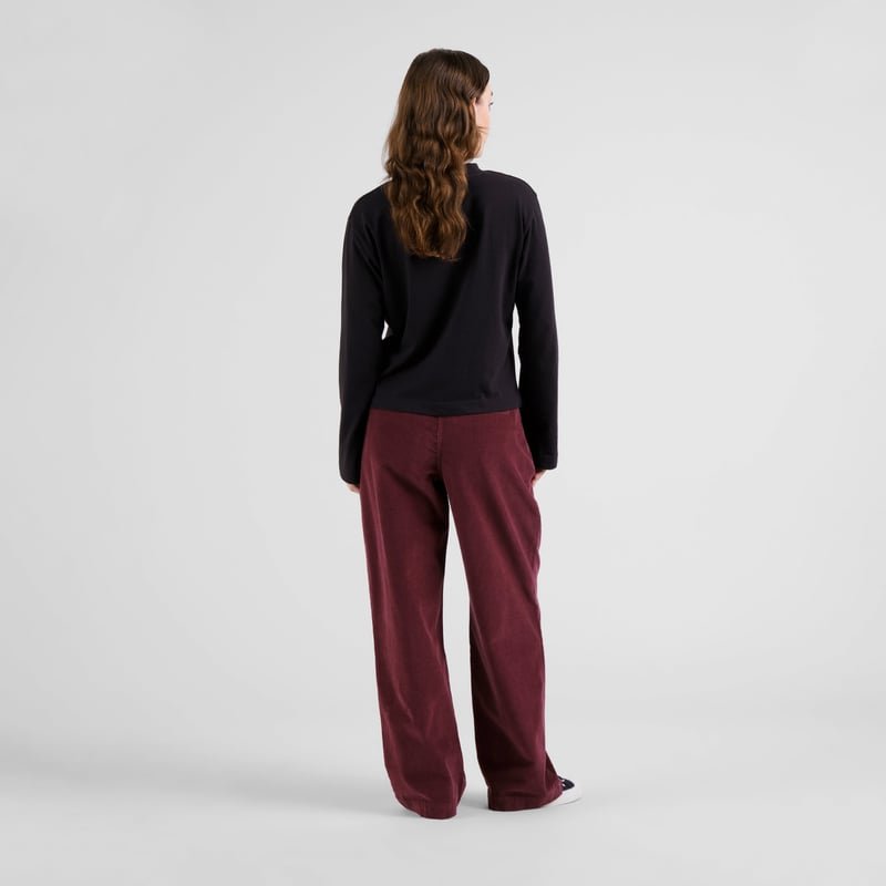 Vickeleby Organic Cotton Corduroy Pleated Trousers in Burgundy Red - Image 3