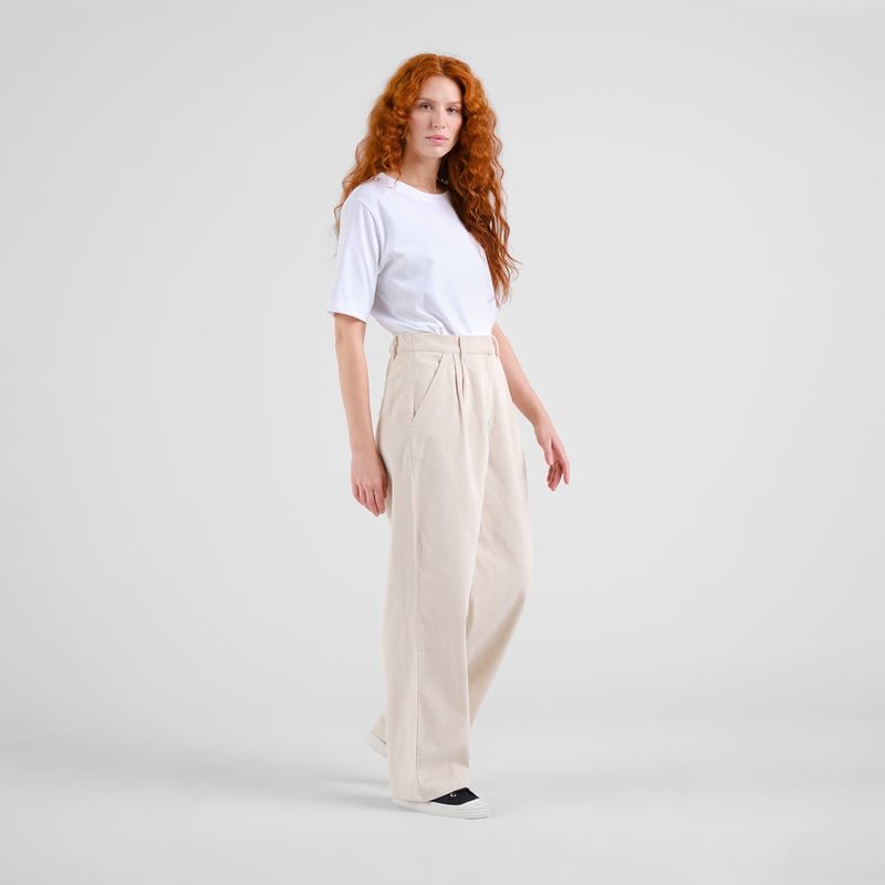 Vickeleby Organic Cotton Corduroy Pleated Trousers in Off-White - Image 3