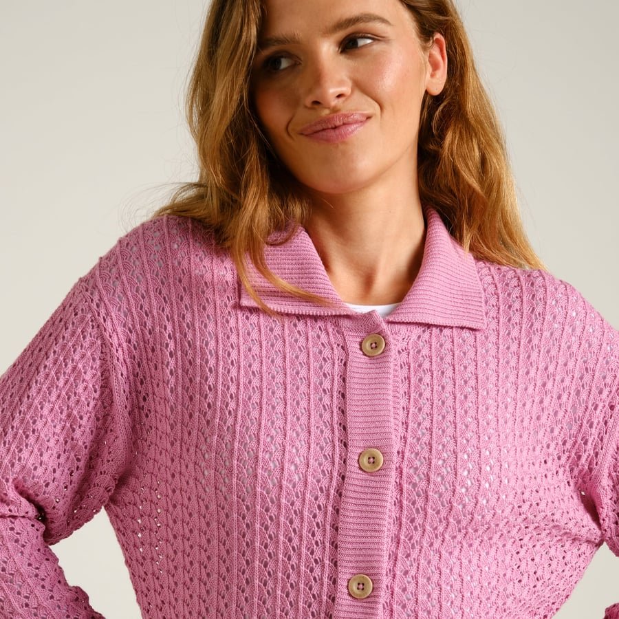 Rosendal Crochet Organic Cotton Knitted Cardigan in Black - Image 3