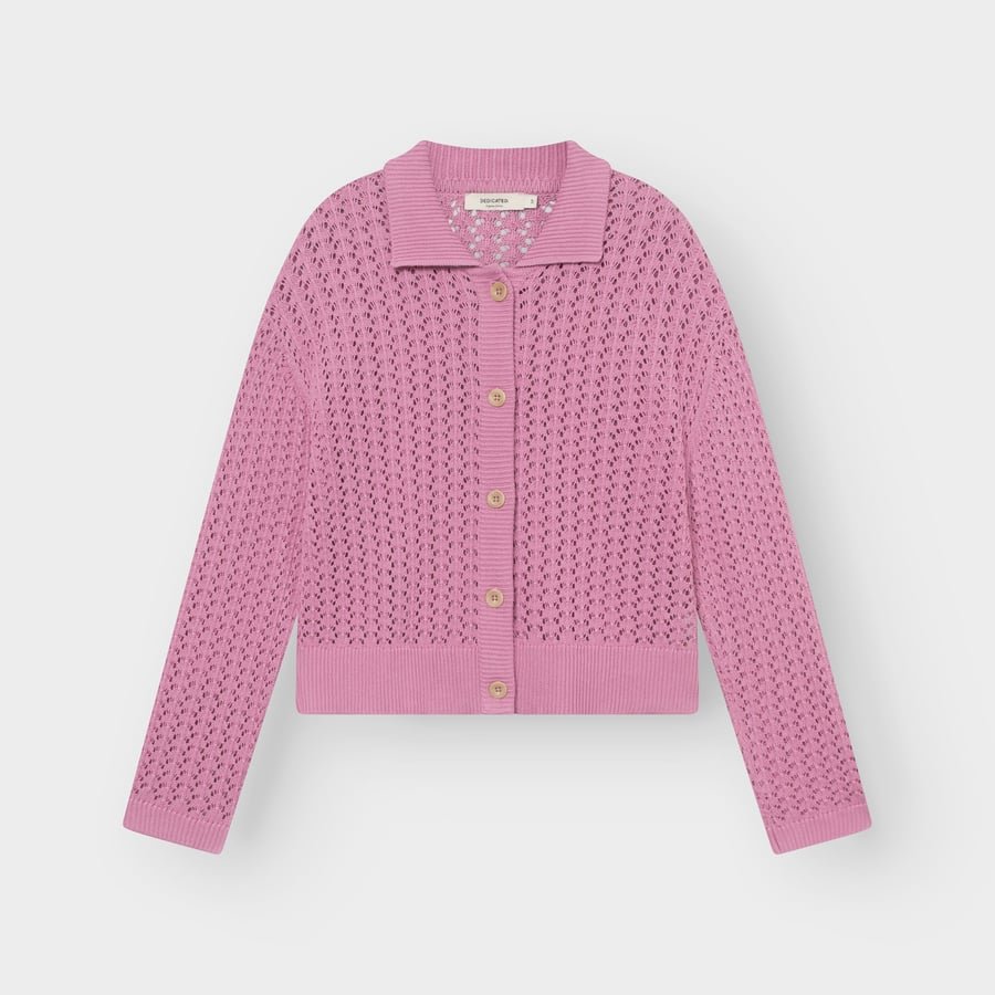 Rosendal Crochet Organic Cotton Knitted Cardigan in Pink - Image 3