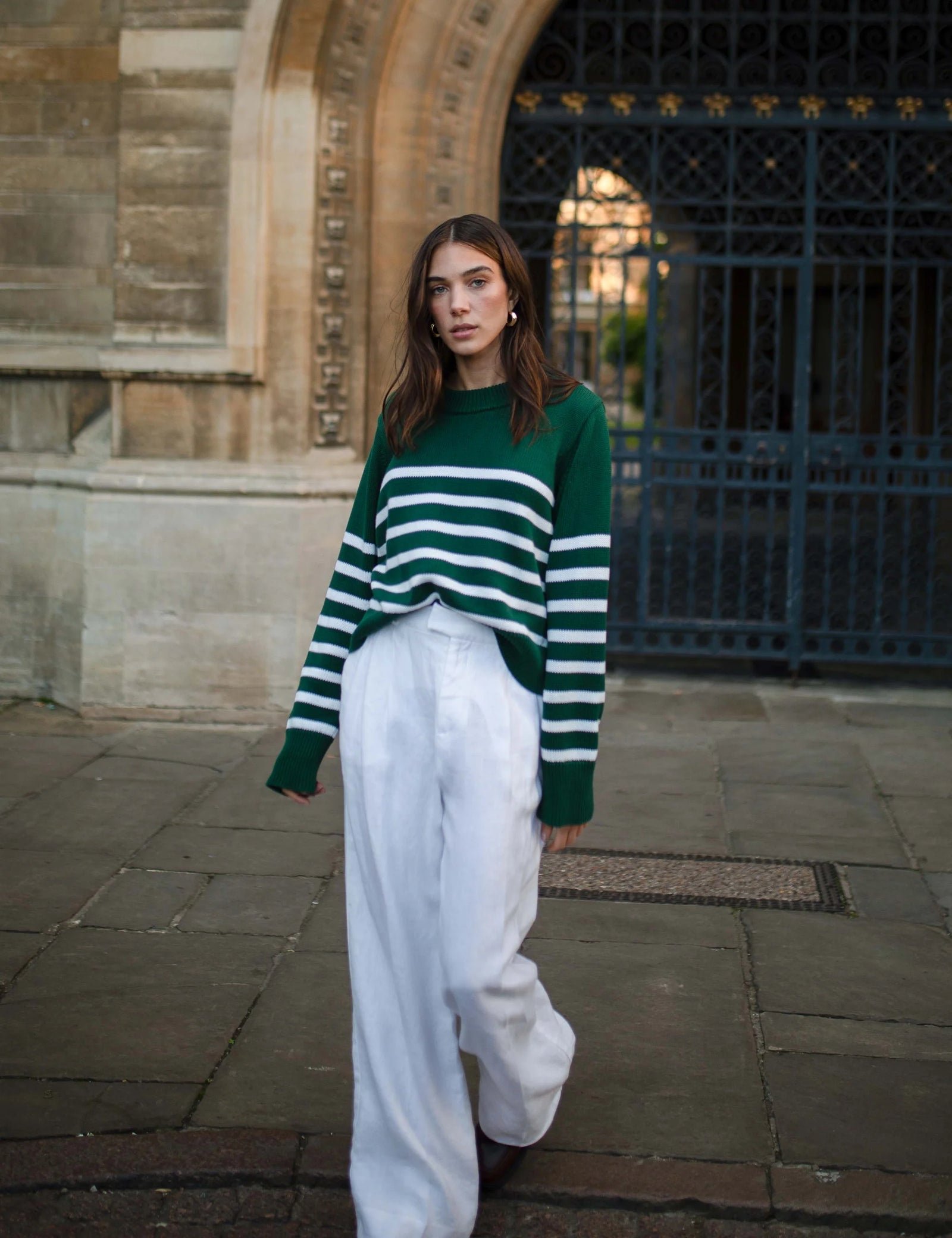 Devon Cotton Jumper in Latte Stripe - Image 3