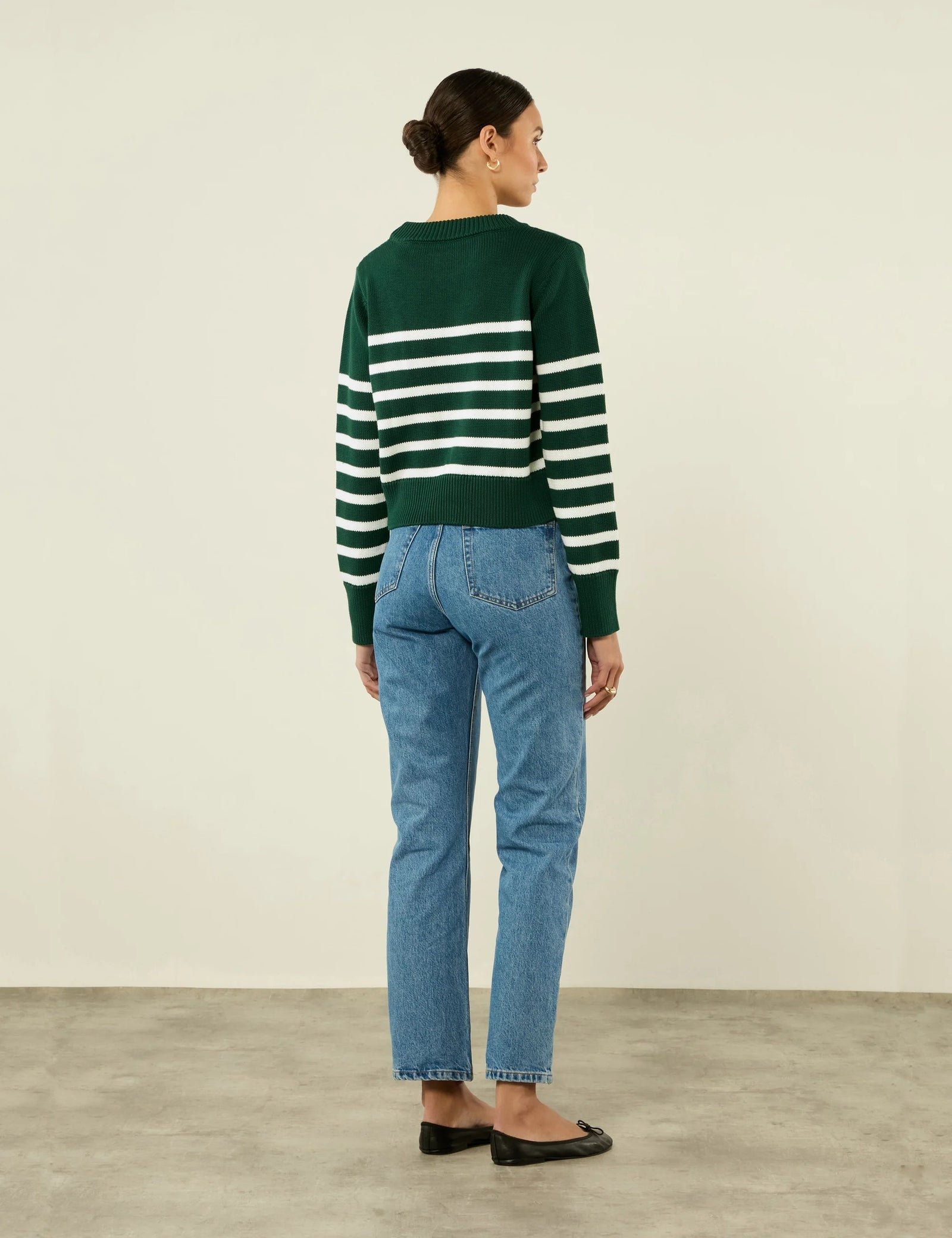 Devon Cotton Jumper in Latte Stripe - Image 5