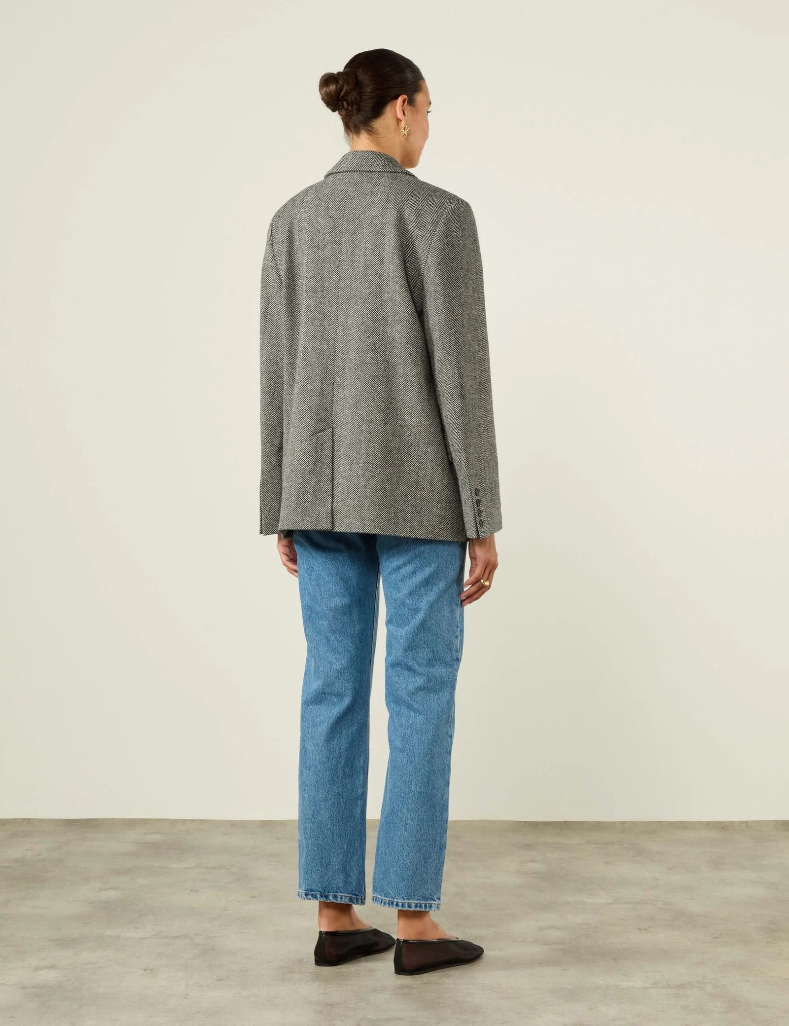 Wool Hutton Blazer in Heringbone Grey - Image 3