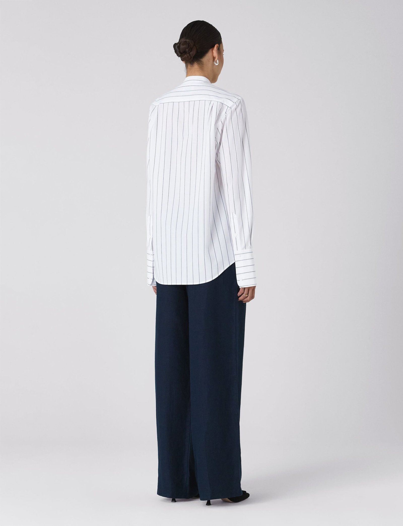 Boyfriend Bowtie Button Down Shirt in Blue and White Stripe - Image 3