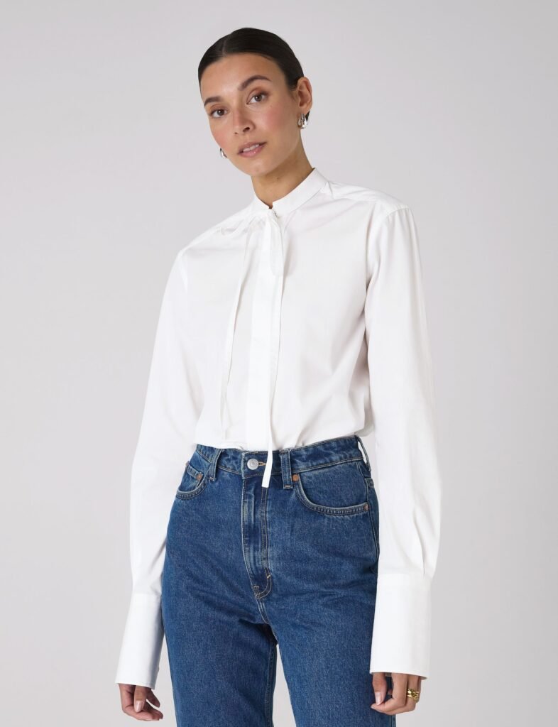 Boyfriend Bowtie Button Down Shirt in White