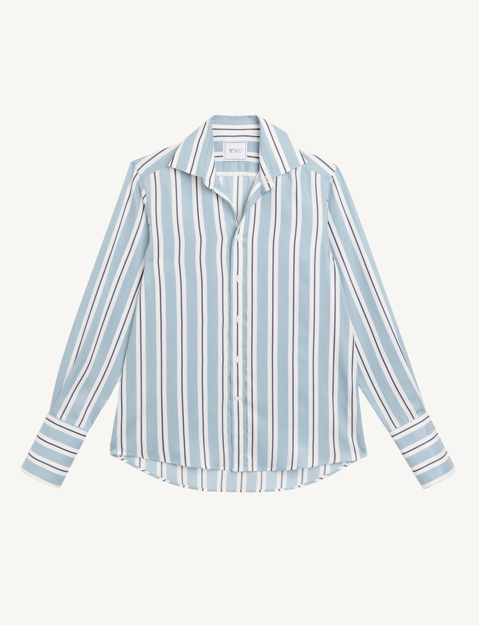 Boyfriend Exaggerated Cuff Tencel Button Down Shirt in Slate and Blue Stripe - Image 3
