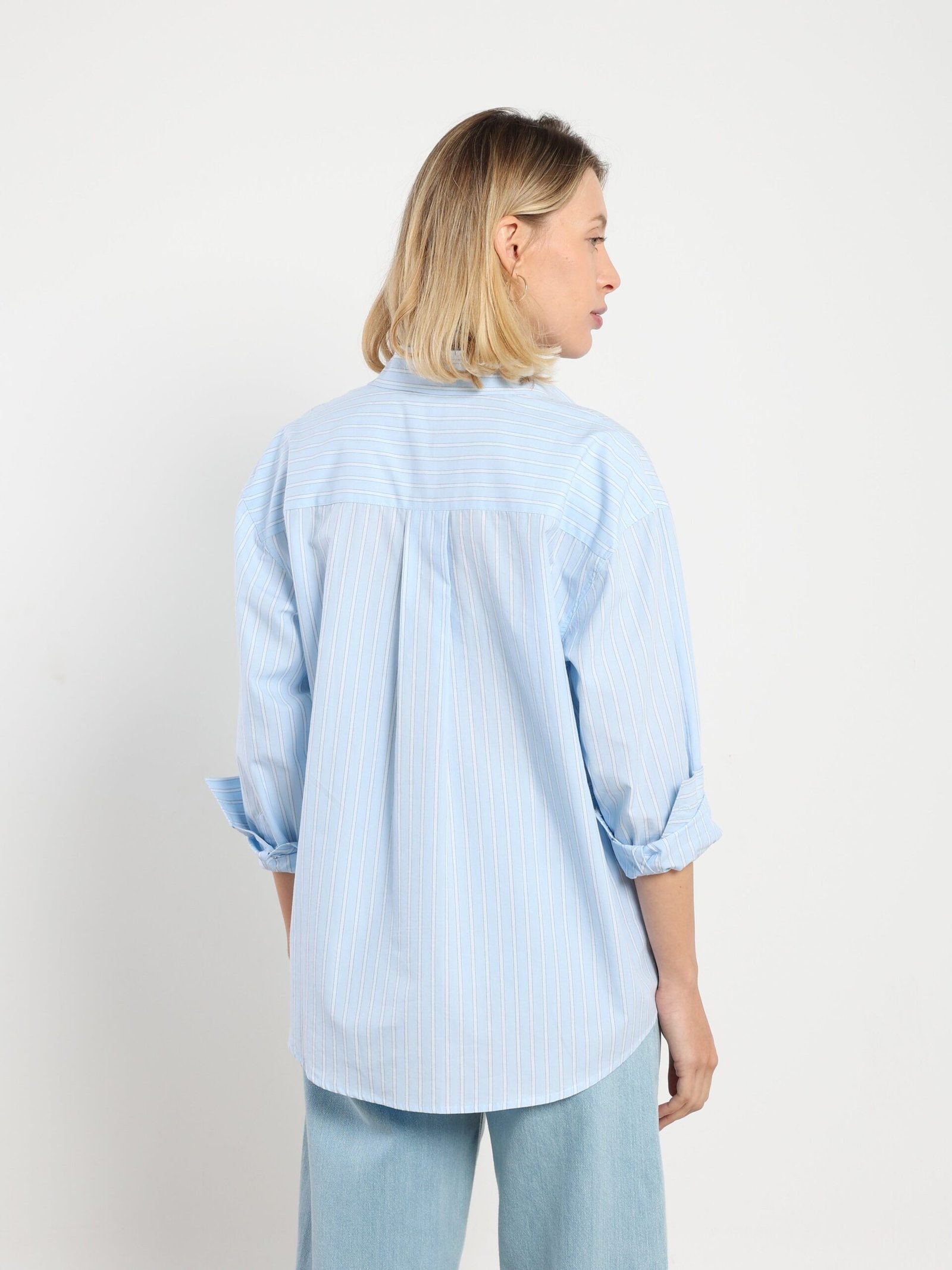 Farah Button Up in Light Blue Stripe - Image 4