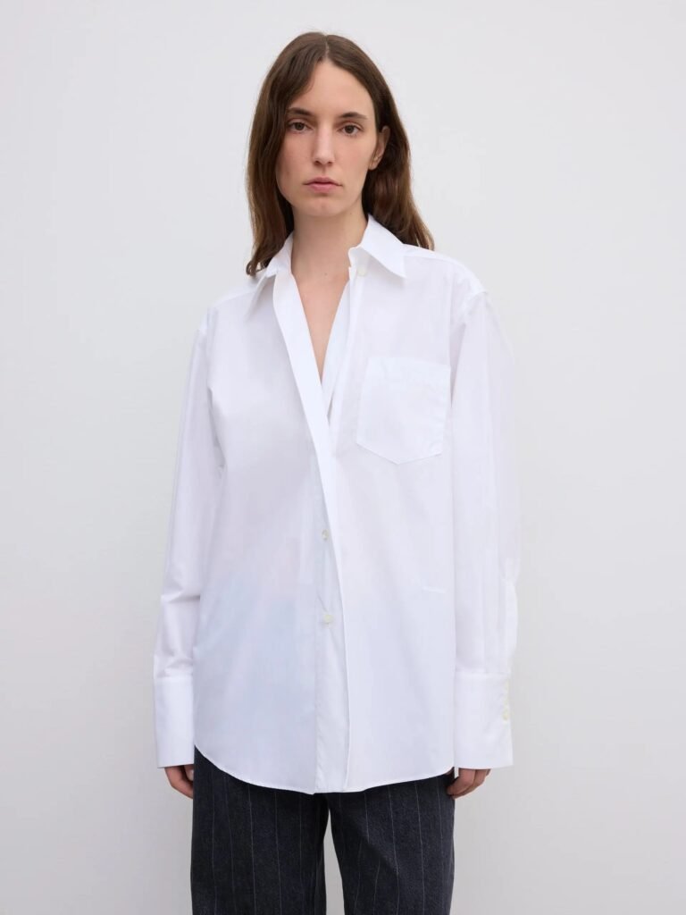 Asymmetric Organic Cotton Striped Shirt in White