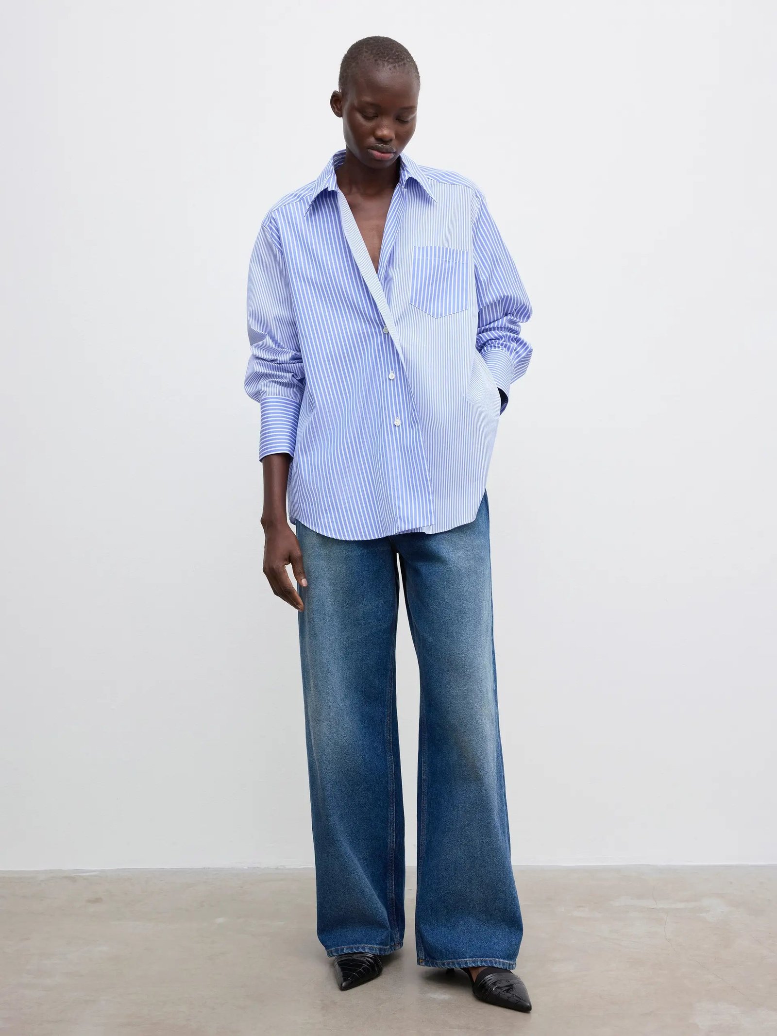 Asymmetric Organic Cotton Striped Shirt in Blue