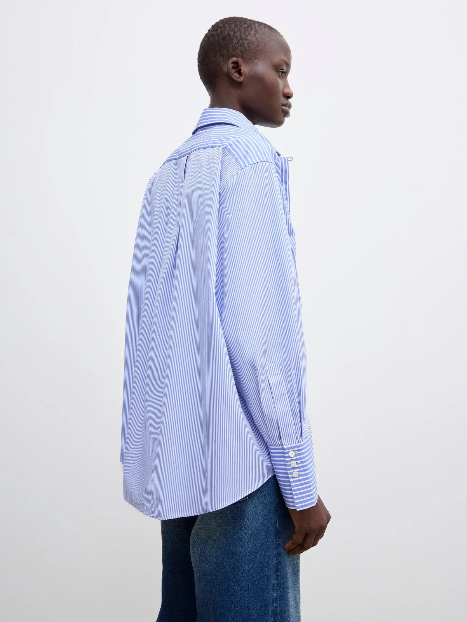 Asymmetric Organic Cotton Striped Shirt in Blue - Image 2