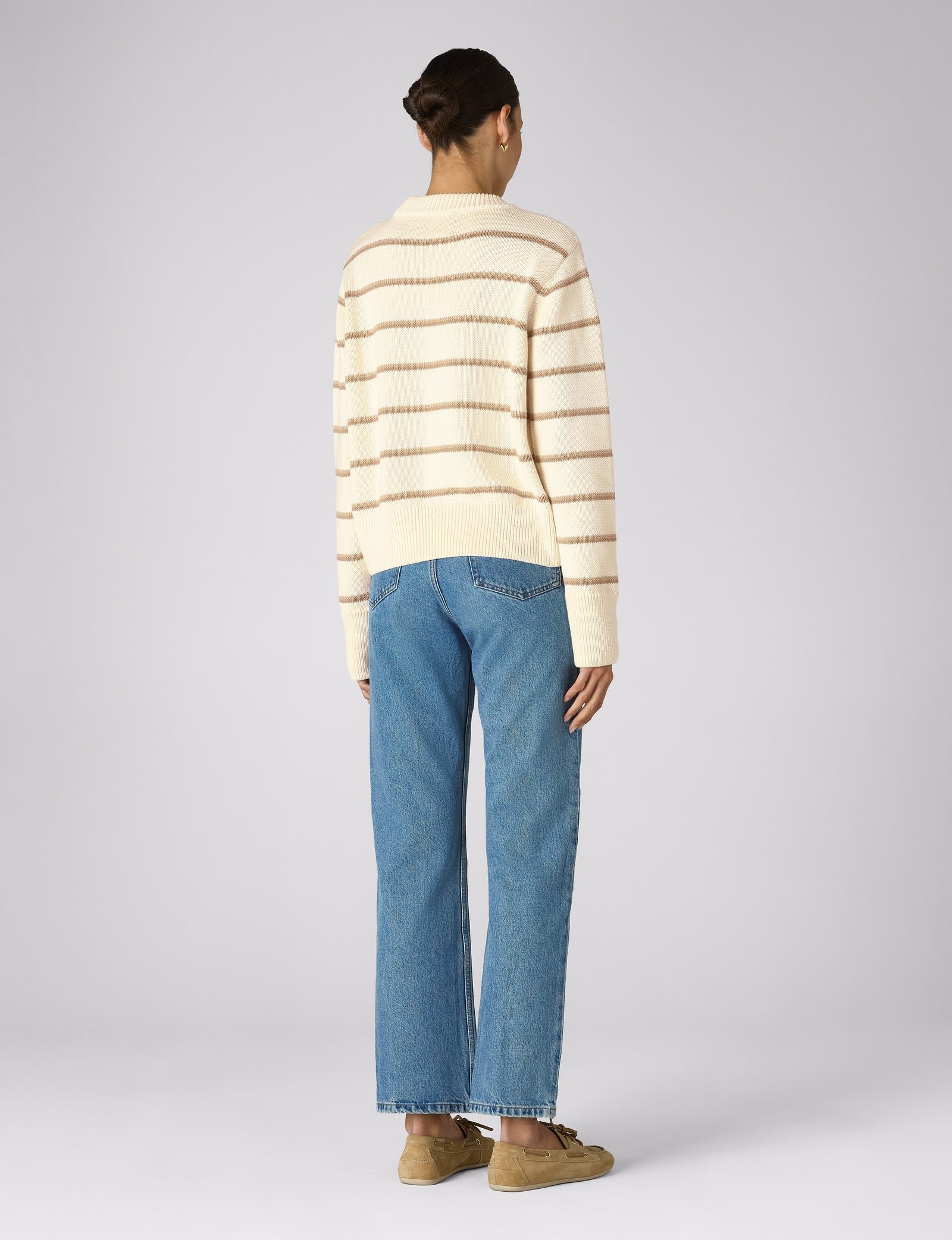 Devon Cotton Jumper in Latte Stripe - Image 8
