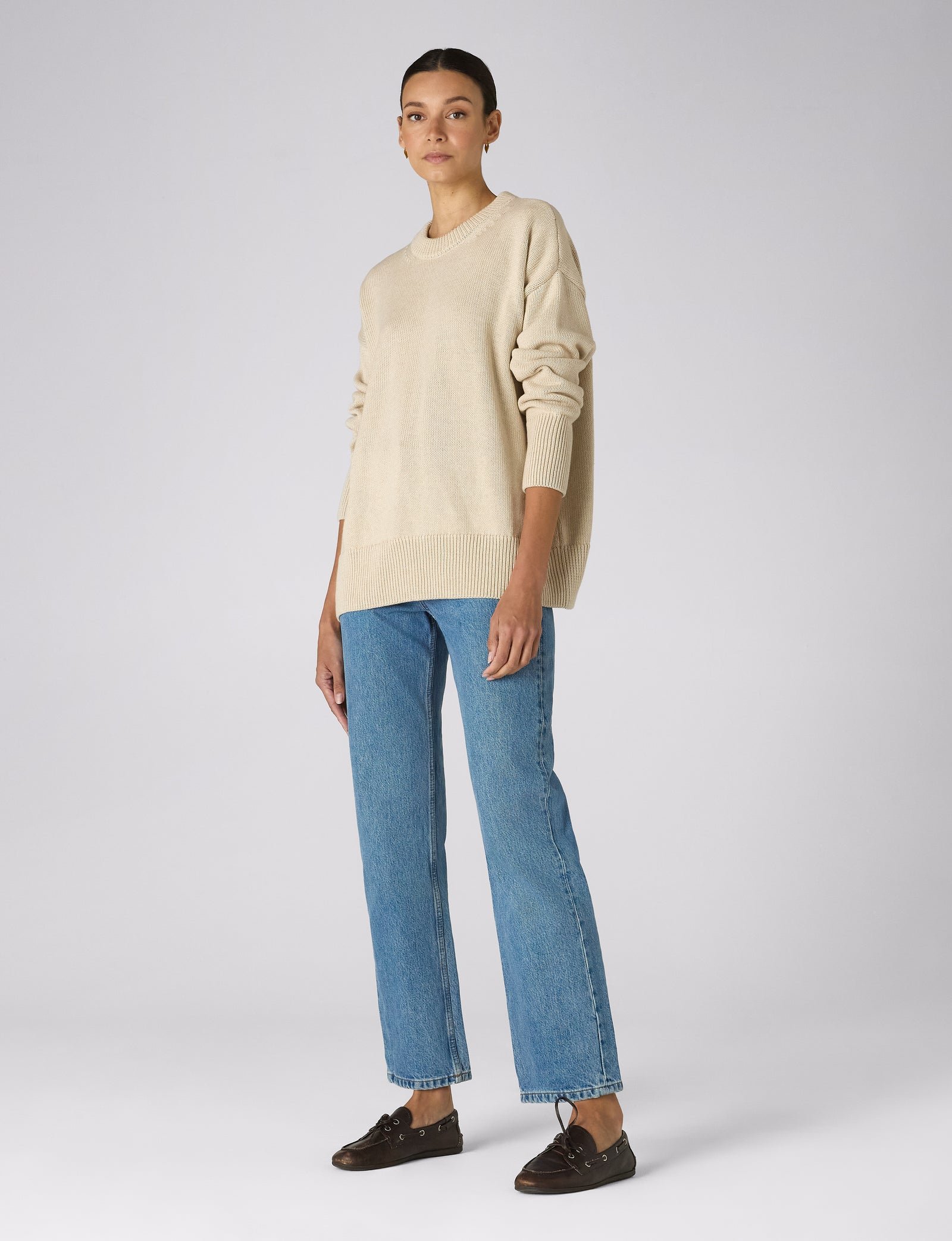 Cornwall Cotton Jumper in Oatmeal - Image 2