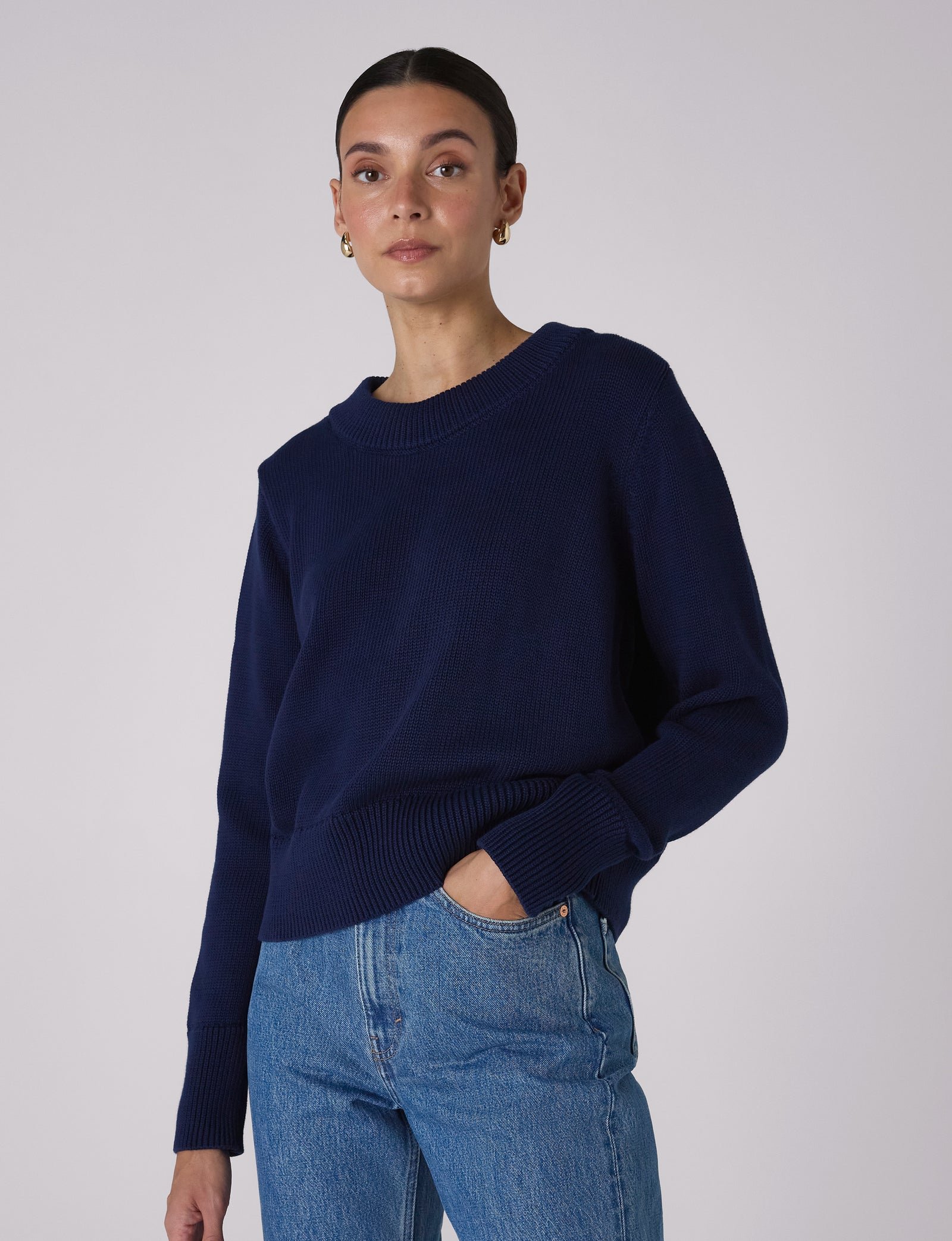 Devon Cotton Jumper in Latte Stripe - Image 13