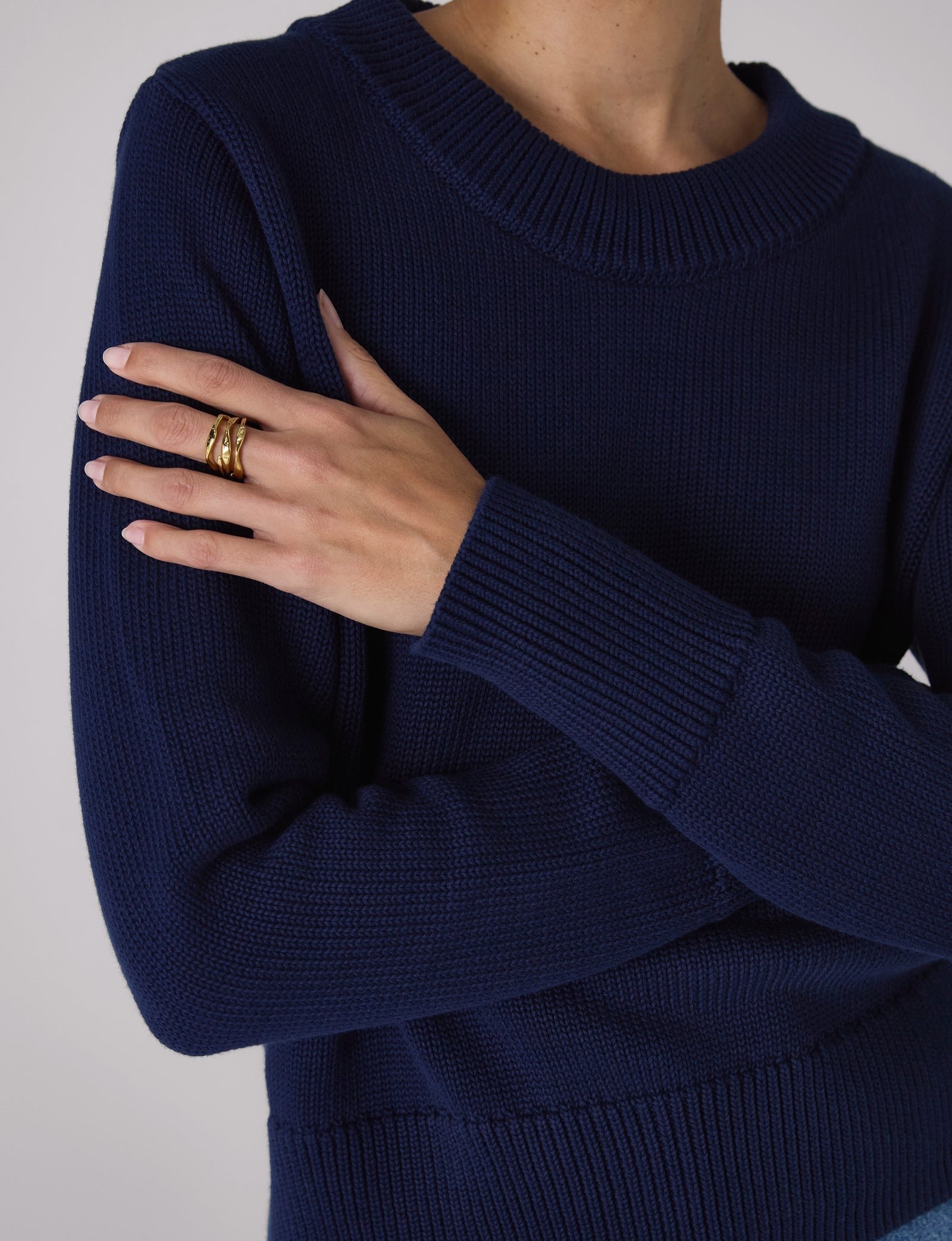 Devon Cotton Jumper in Navy - Image 15