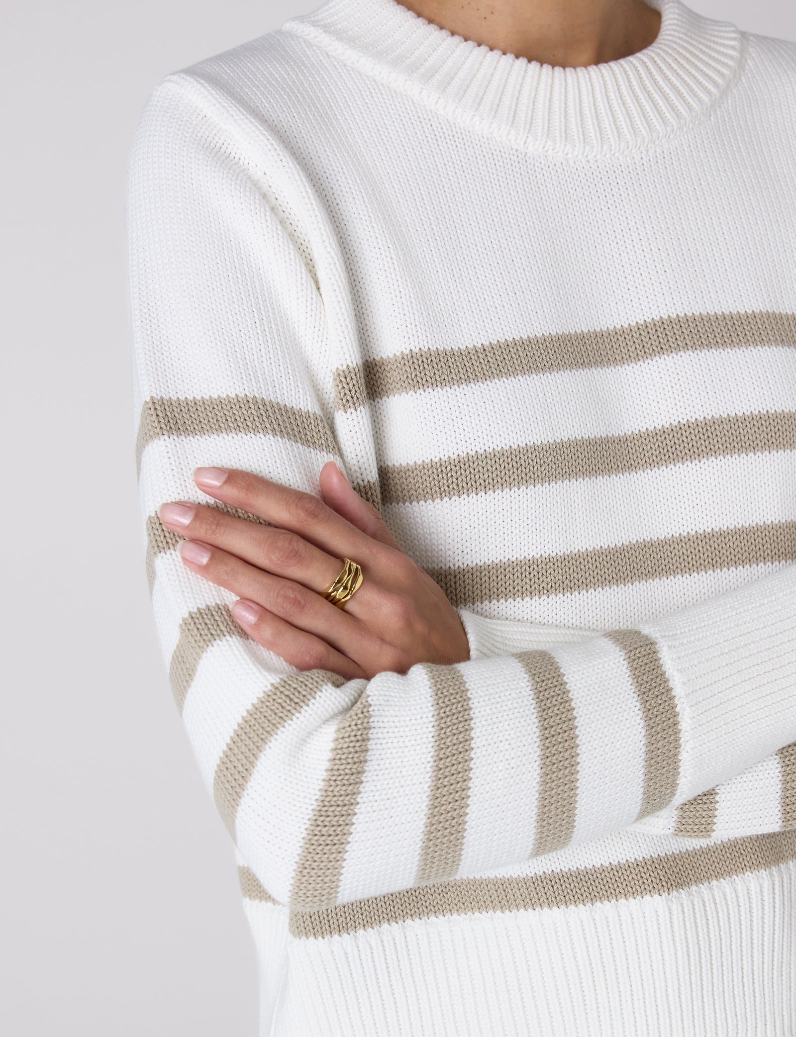 Devon Cotton Jumper in Latte Stripe - Image 2