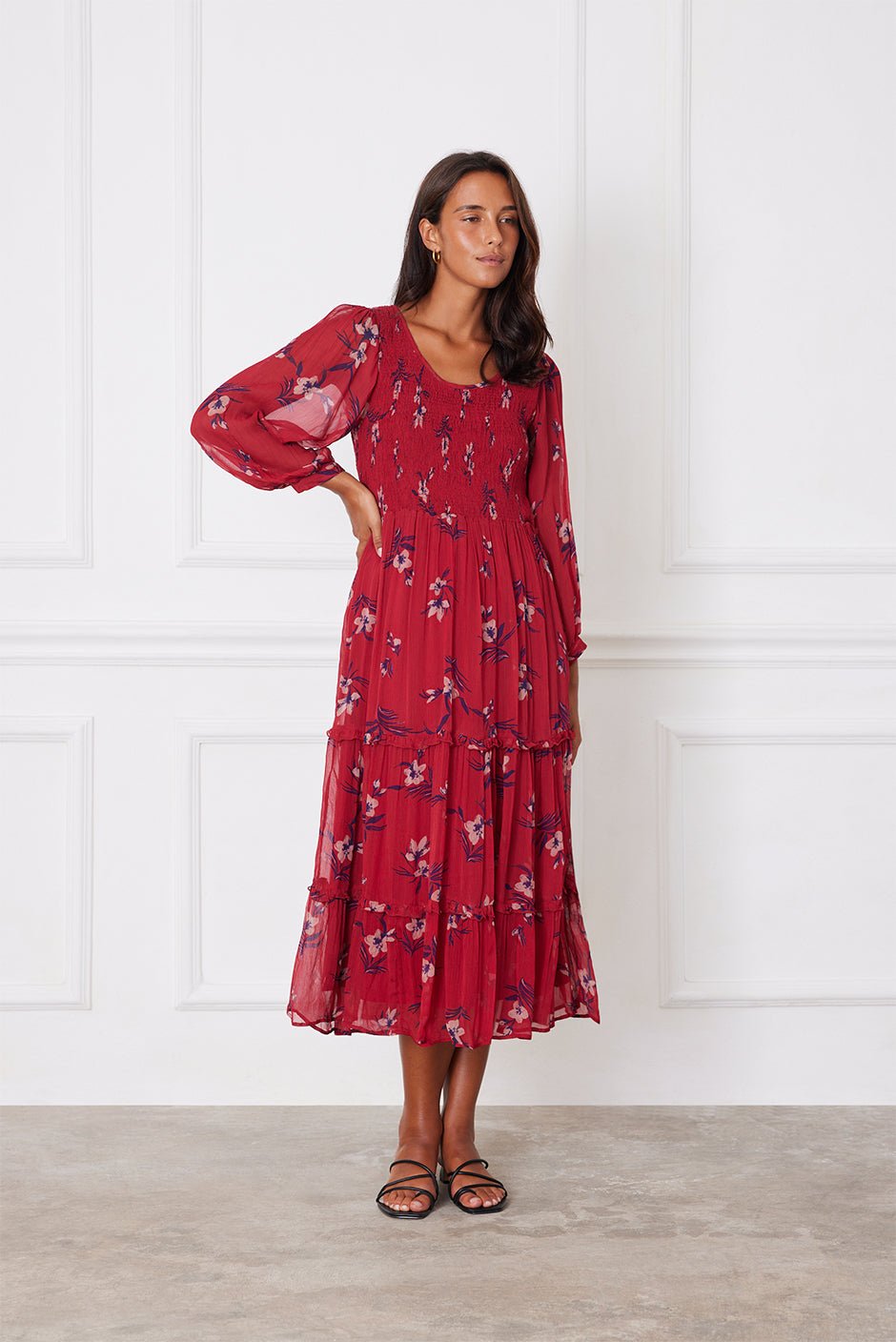Stella Midi Dress in Cranberry Floral - Image 2