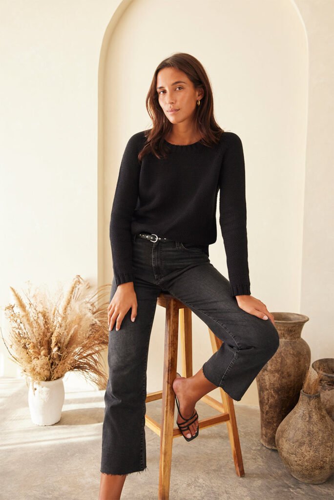 Aspen Cotton Crewneck Sweater in Black