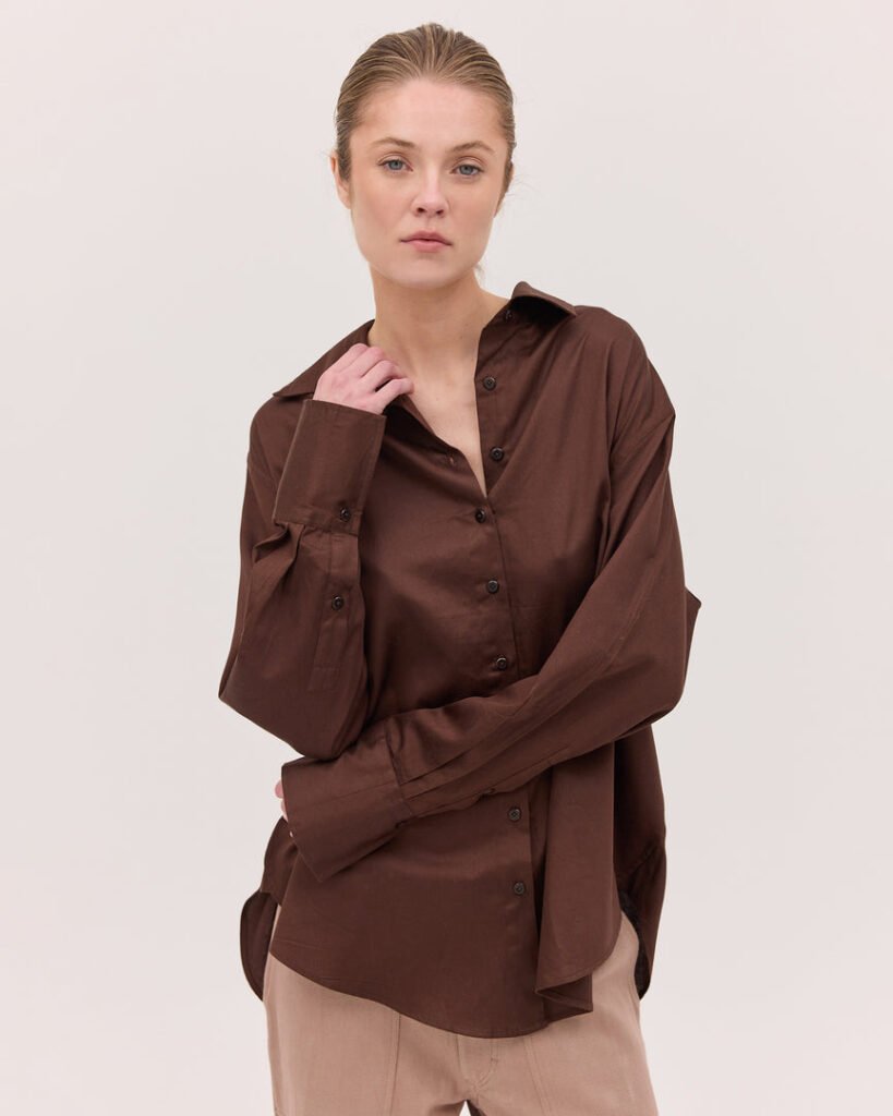 Split Back Shirt Brown