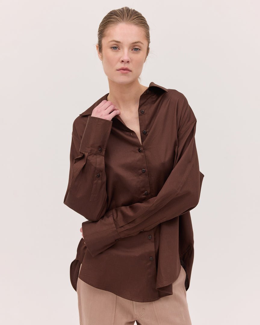 Split Back Shirt Brown