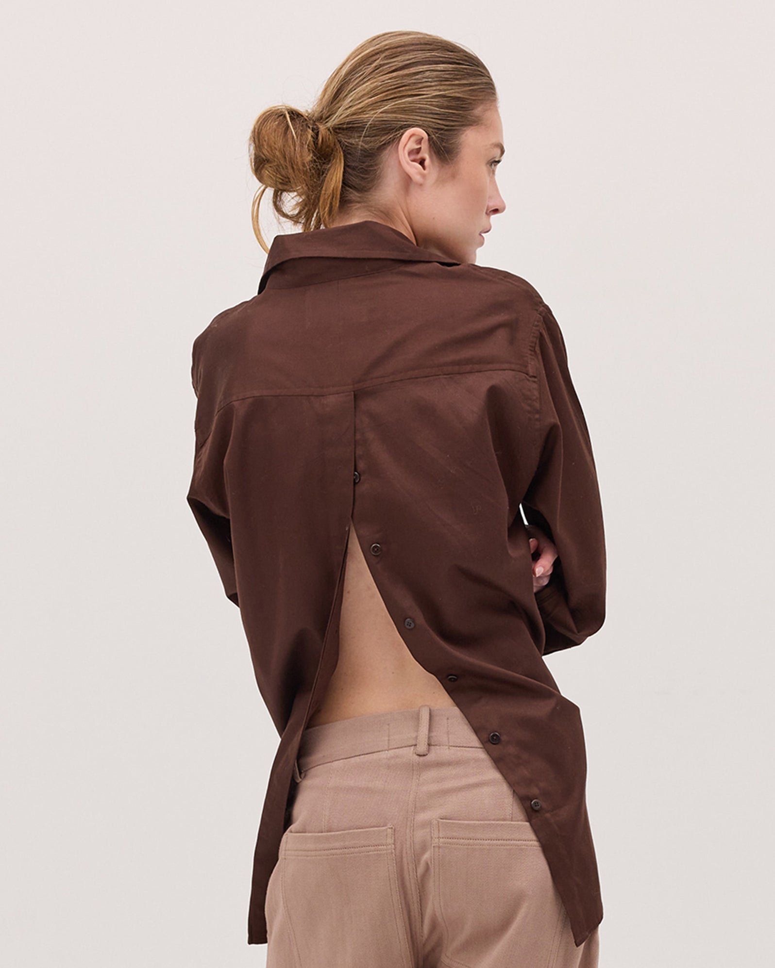 Split Back Shirt Brown - Image 2