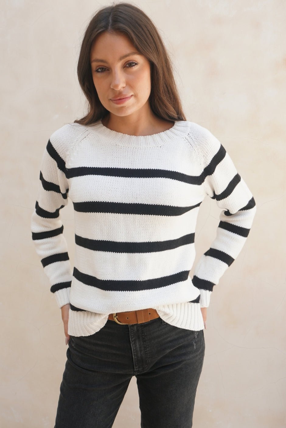 Stripe Sloane Crewneck in Off White - Image 2