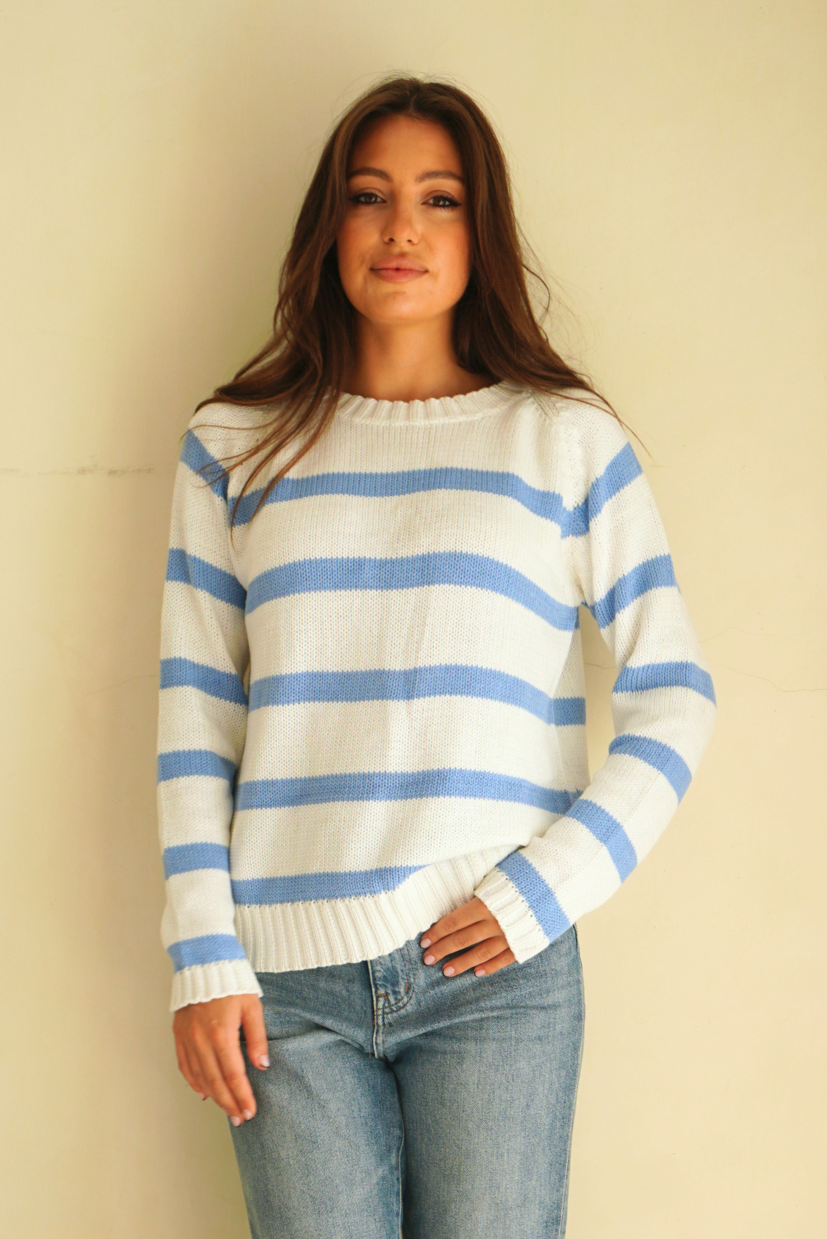 Stripe Sloane Crewneck in Coastal Blue - Image 2