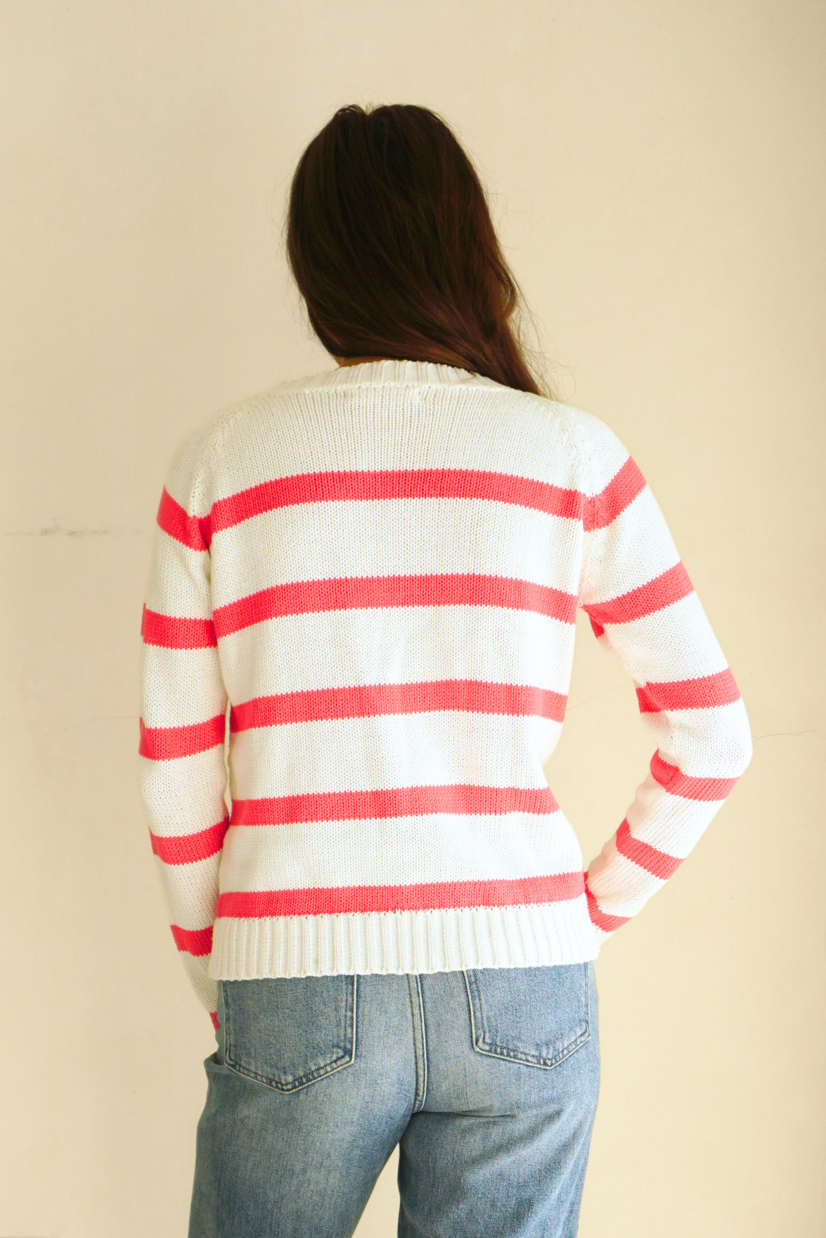 Stripe Sloane Crewneck in Raspberry - Image 4