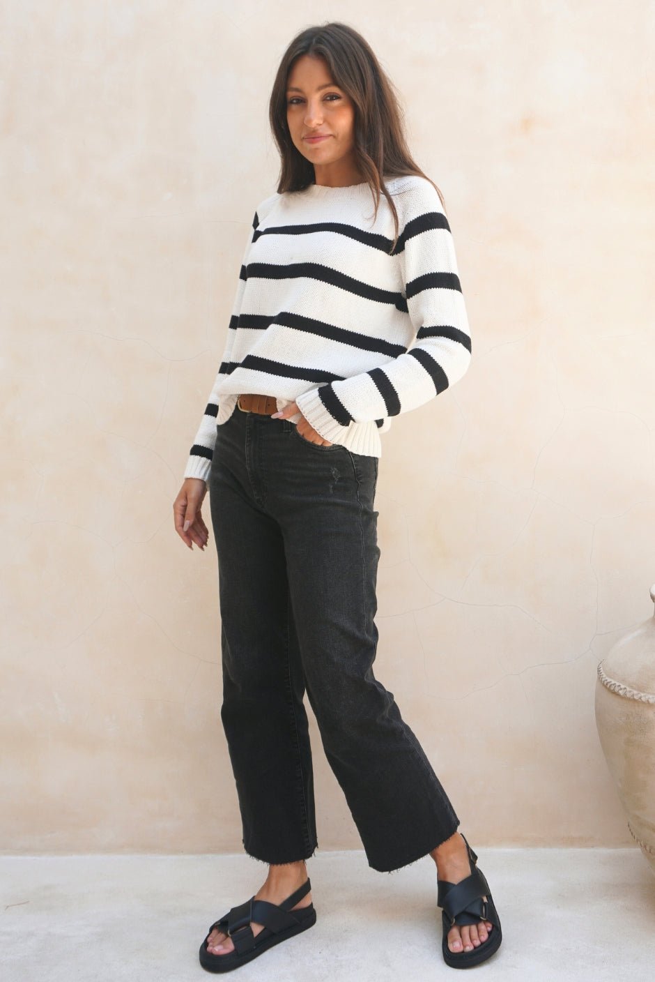 Stripe Sloane Crewneck in Off White - Image 3