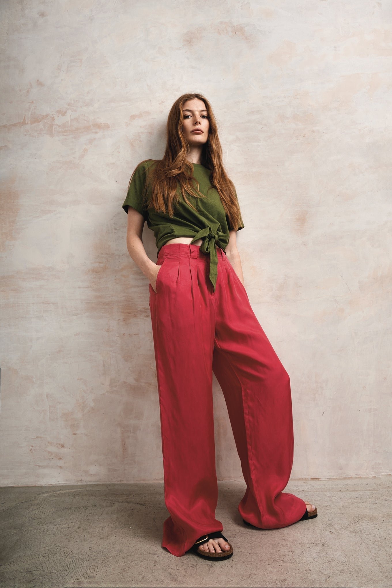 Cupro Berry Wide Leg High Waist Pleated Trouser - Image 2