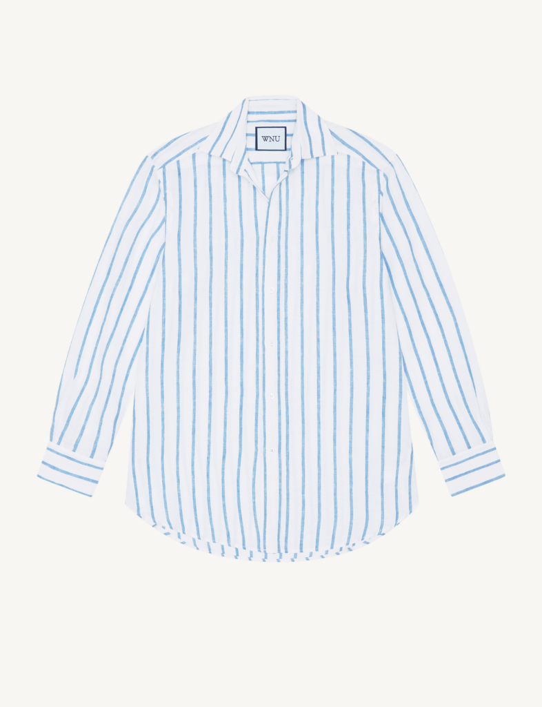 Boyfriend Linen Button Down Shirt in Blue Stripe