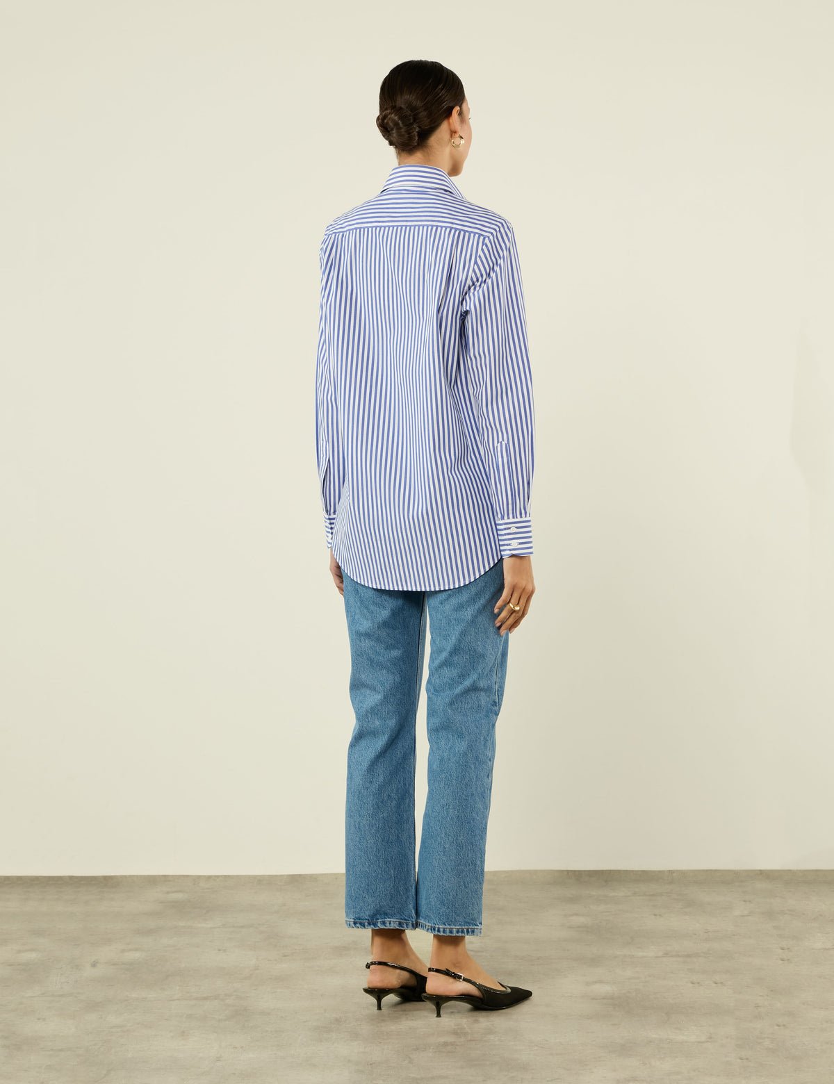 Boyfriend Fine Organic Cotton Striped Button Down Shirt in Royal Blue Stripe - Image 2