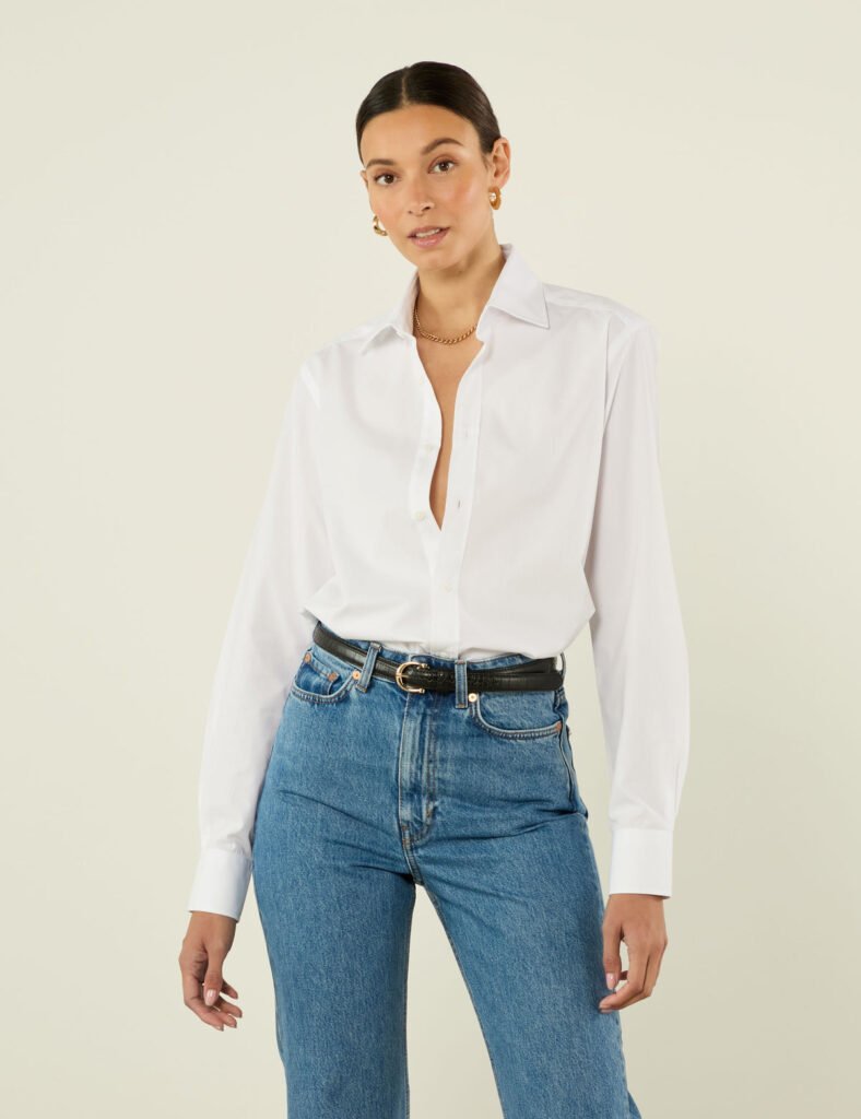 Boyfriend Fine Organic Cotton Solid Button Down Shirt in White