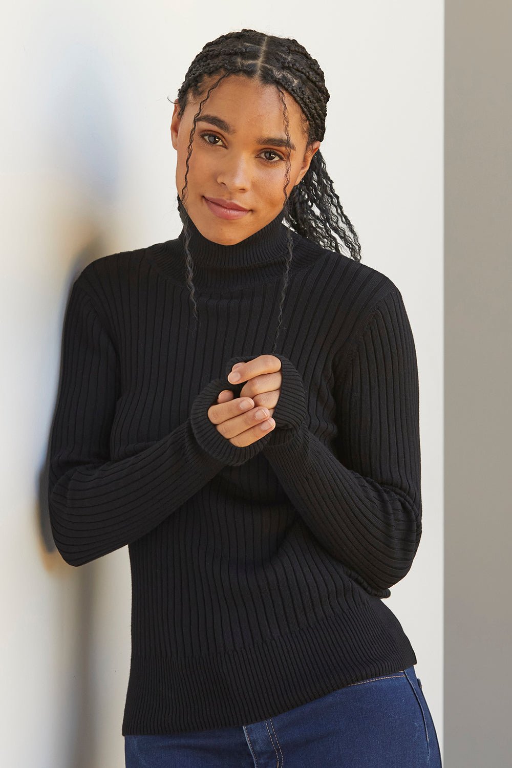 Ribbed Turtleneck Organic Cotton Sweater in Blue - Image 2