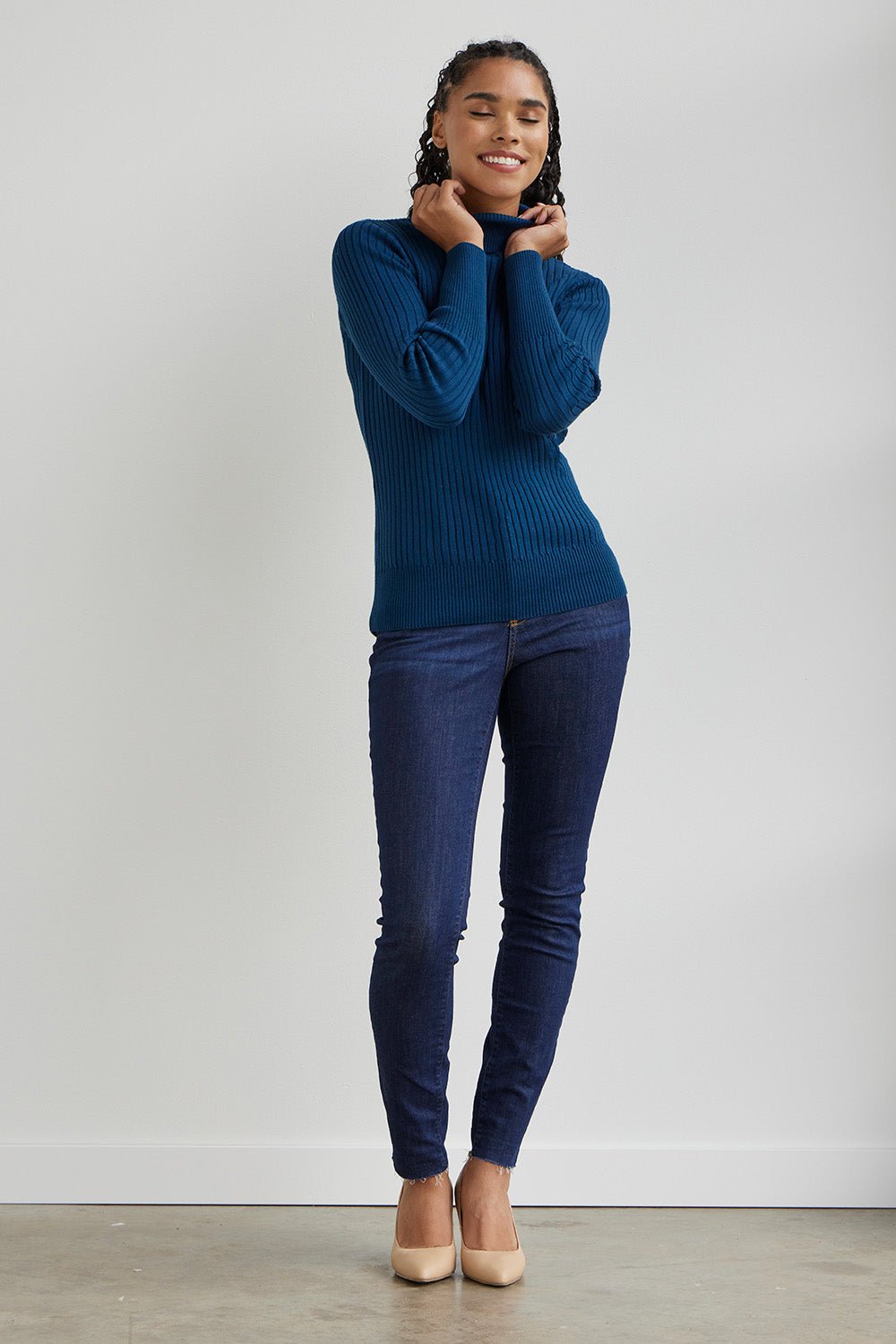 Ribbed Turtleneck Organic Cotton Sweater in Camel - Image 4