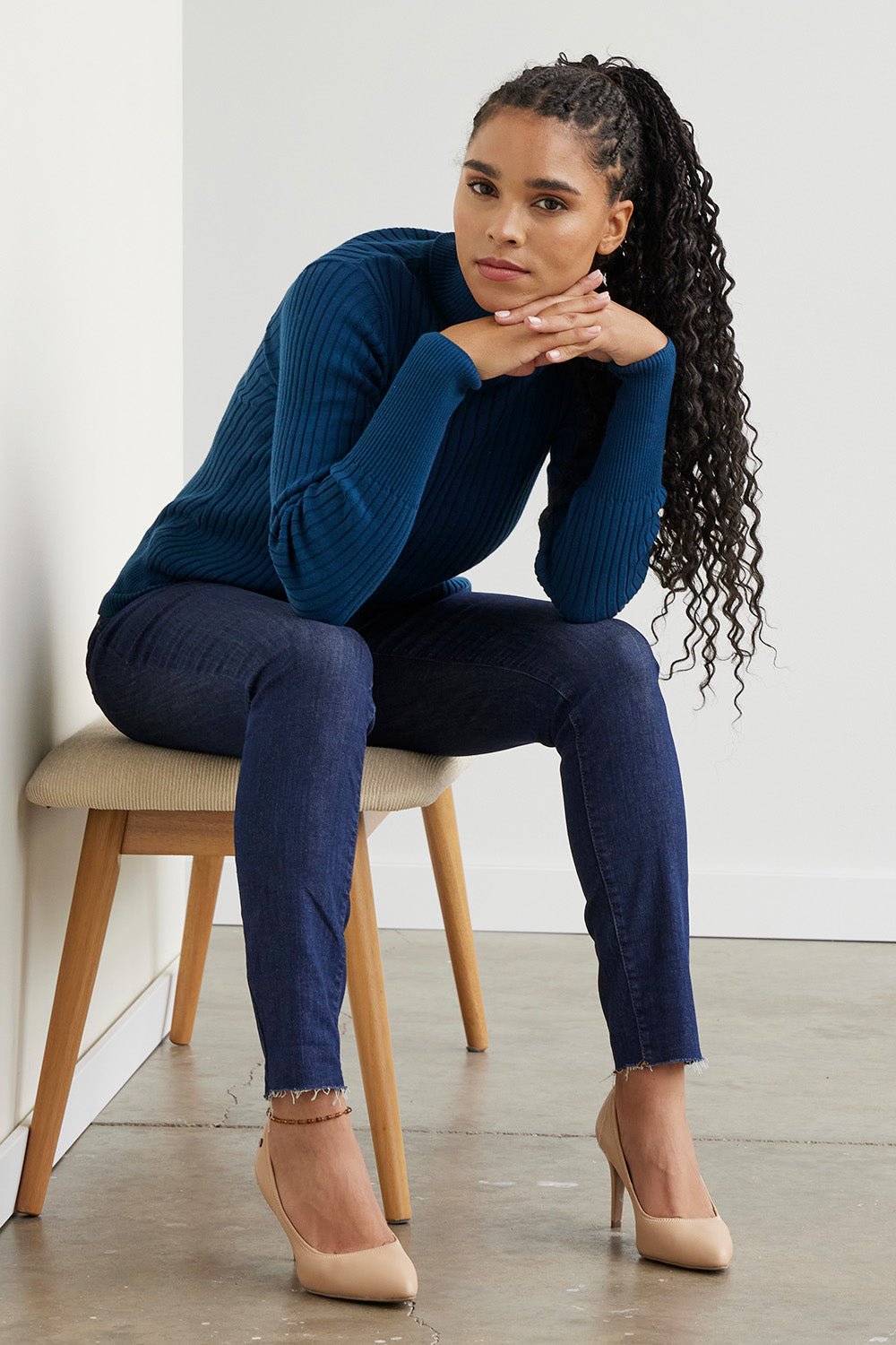 Ribbed Turtleneck Organic Cotton Sweater in Red Wine - Image 3