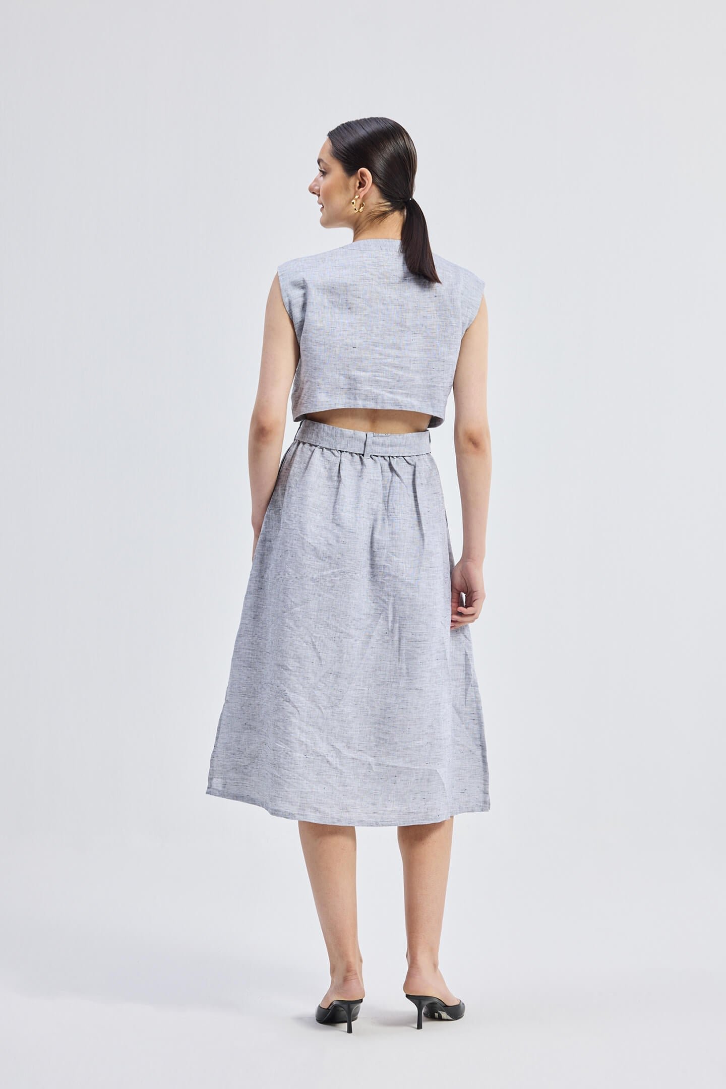 Back Cut Out Linen Dress - Image 2
