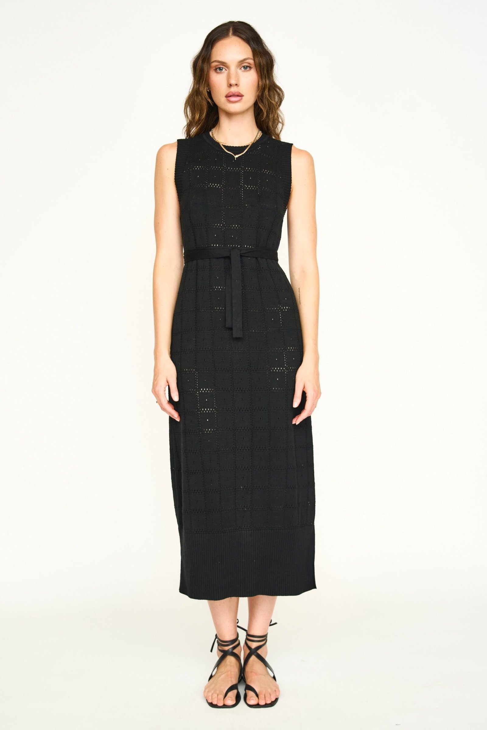 Kona Pointelle Knit Dress in Black