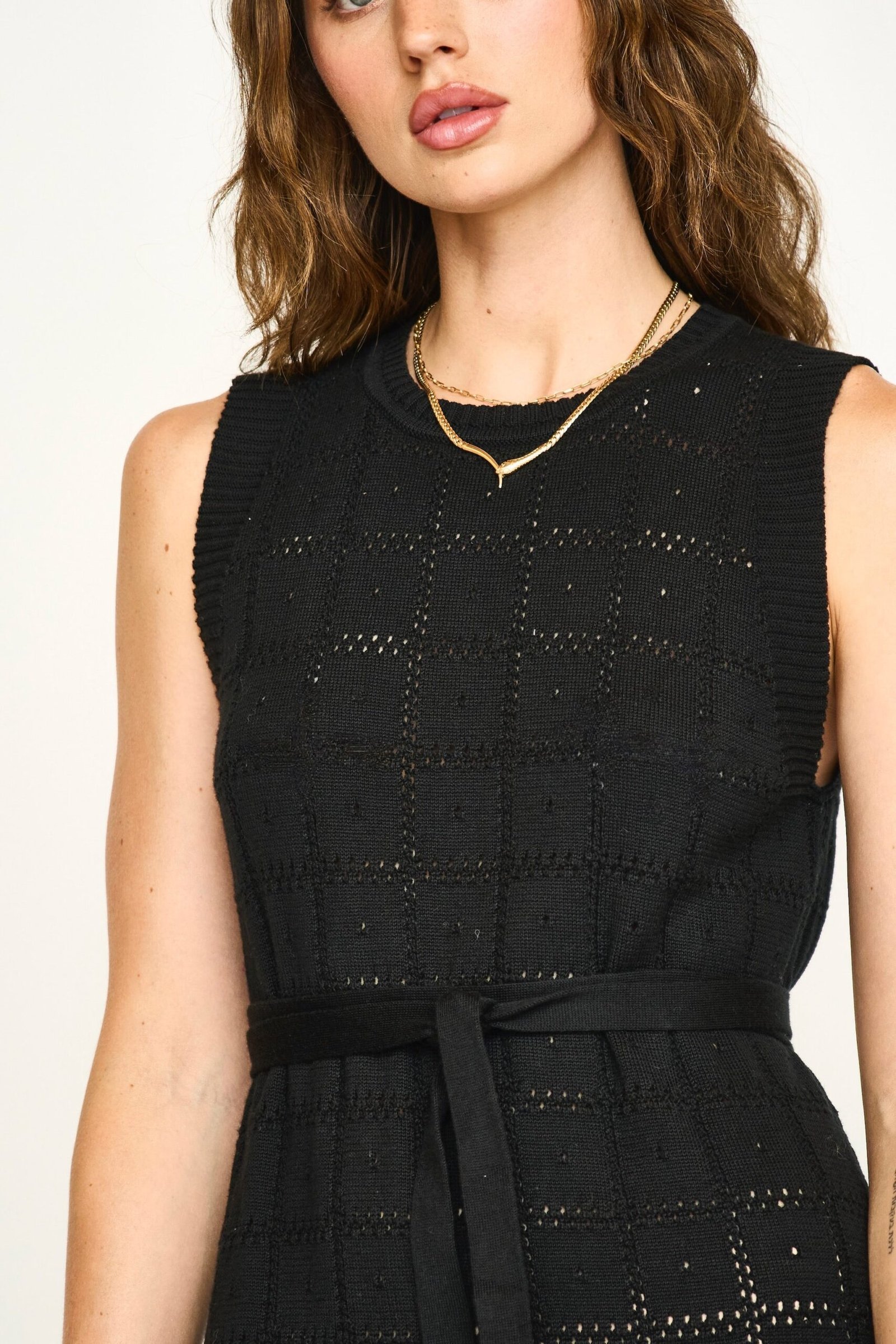 Kona Pointelle Knit Dress in Black - Image 2