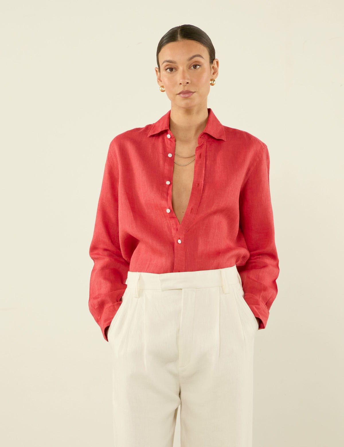 Boyfriend Linen Button Down Shirt in White - Image 5
