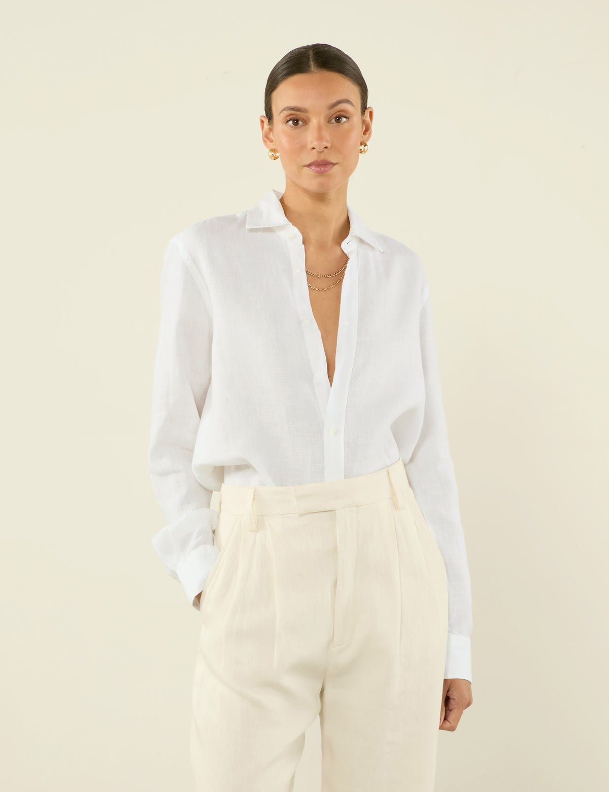 Boyfriend Linen Button Down Shirt in Pink - Image 4