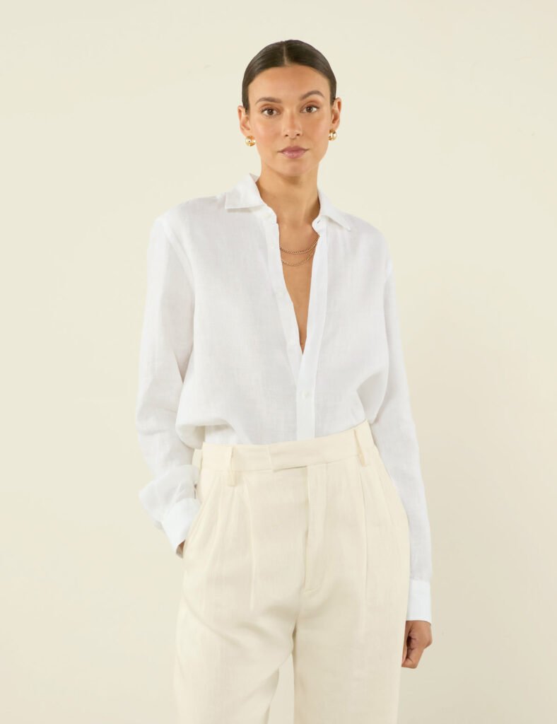 Boyfriend Linen Button Down Shirt in White