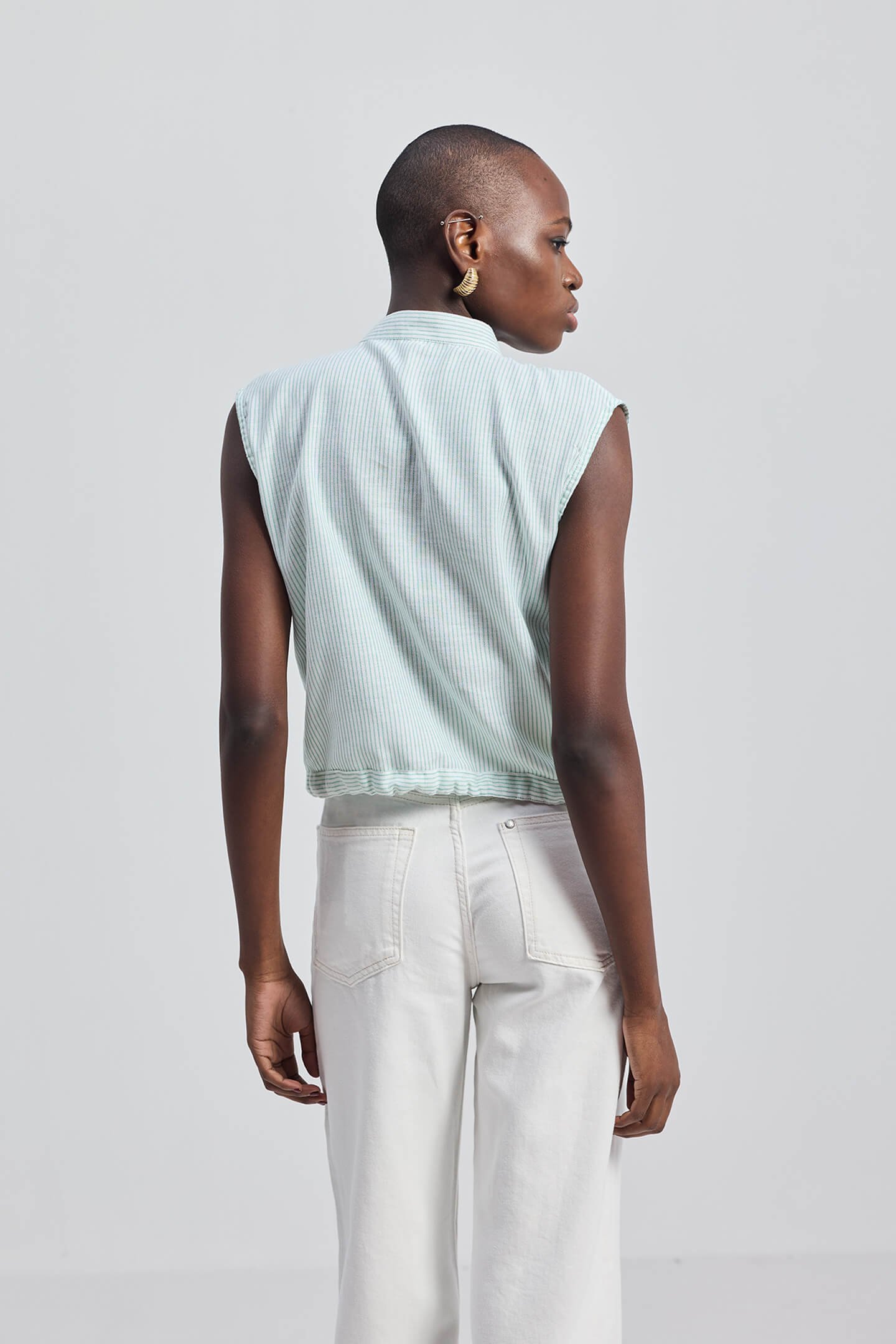 Button Down Shirt with Drawstring Waist in Light Green - Image 4
