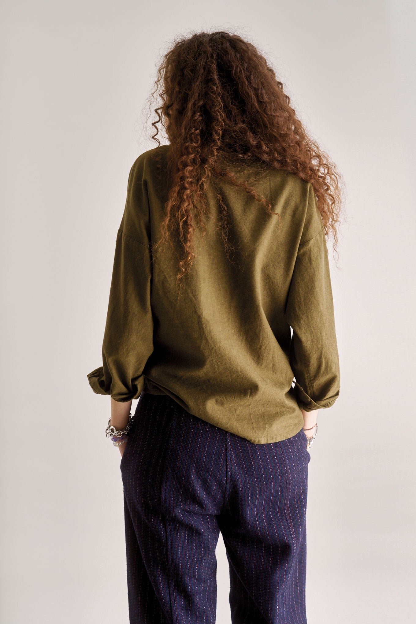 Hanako Organic Cotton Button Down Shirt in Olive Green - Image 2