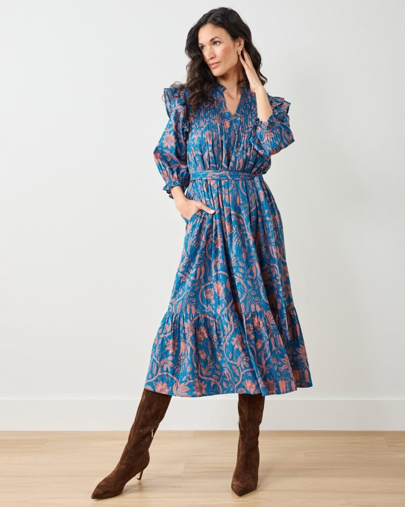 Sawyer Organic Cotton Dress in Etched Vine Print