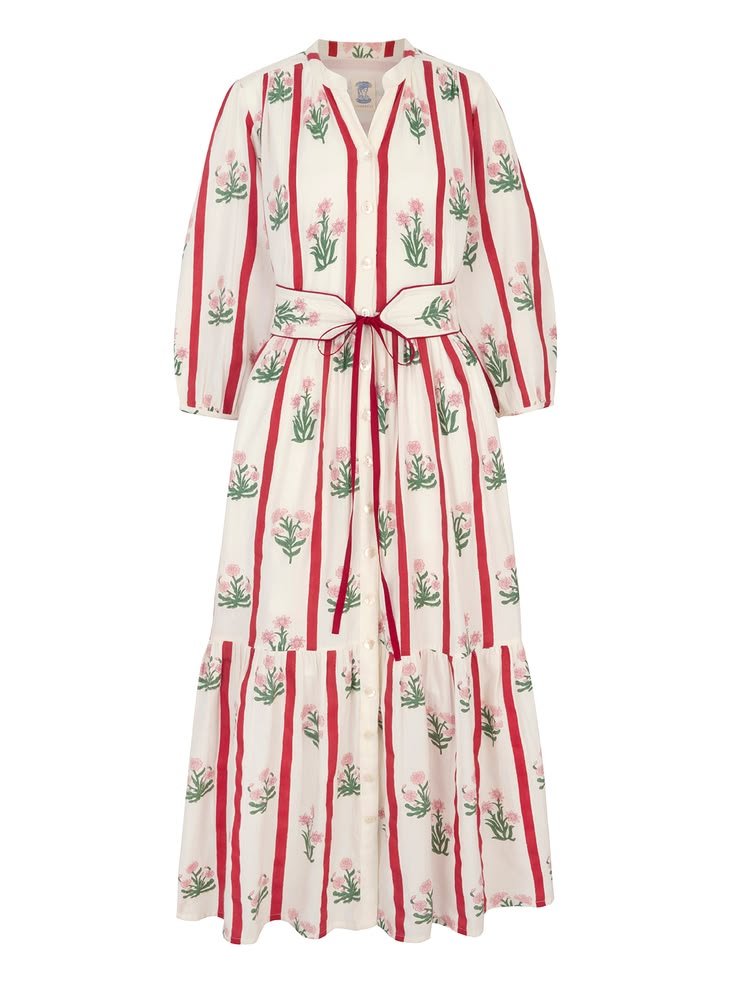 Colette Cotton Dress in Red Jaipur Stripe - Image 3