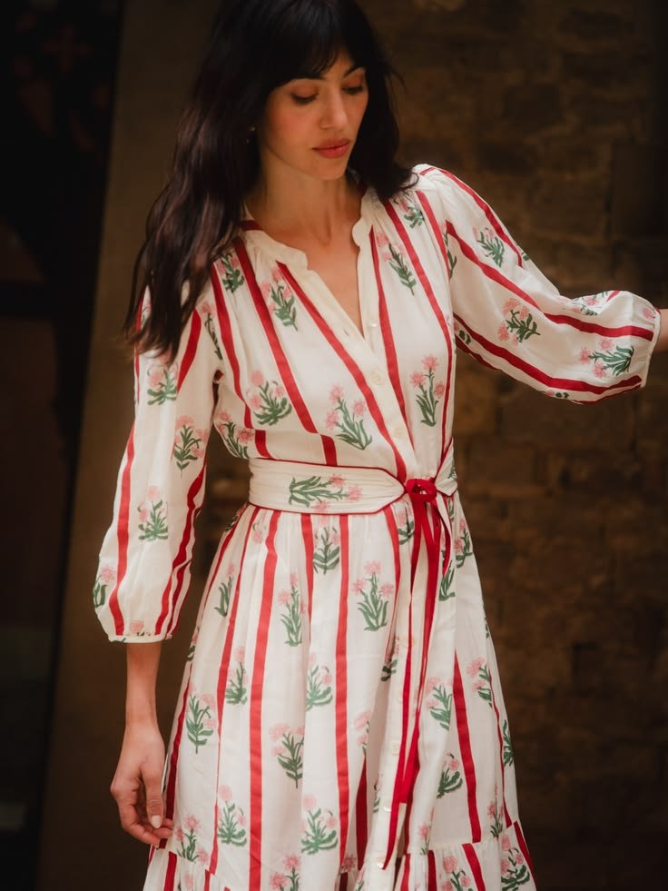 Colette Cotton Dress in Red Jaipur Stripe - Image 2