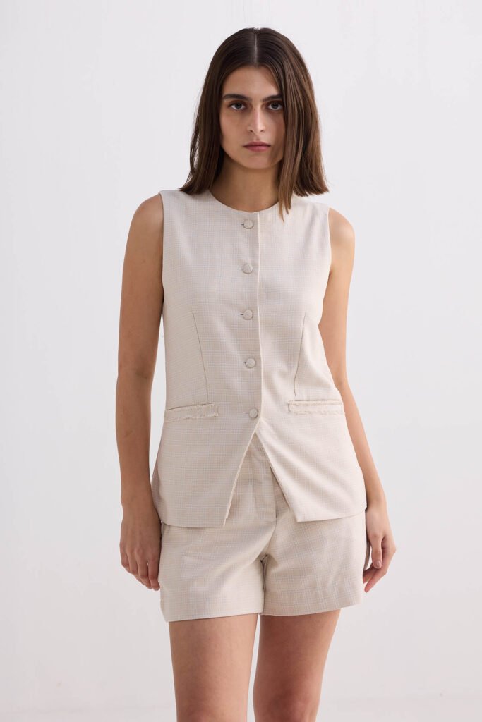 Cotton Tweed Vest in Cream